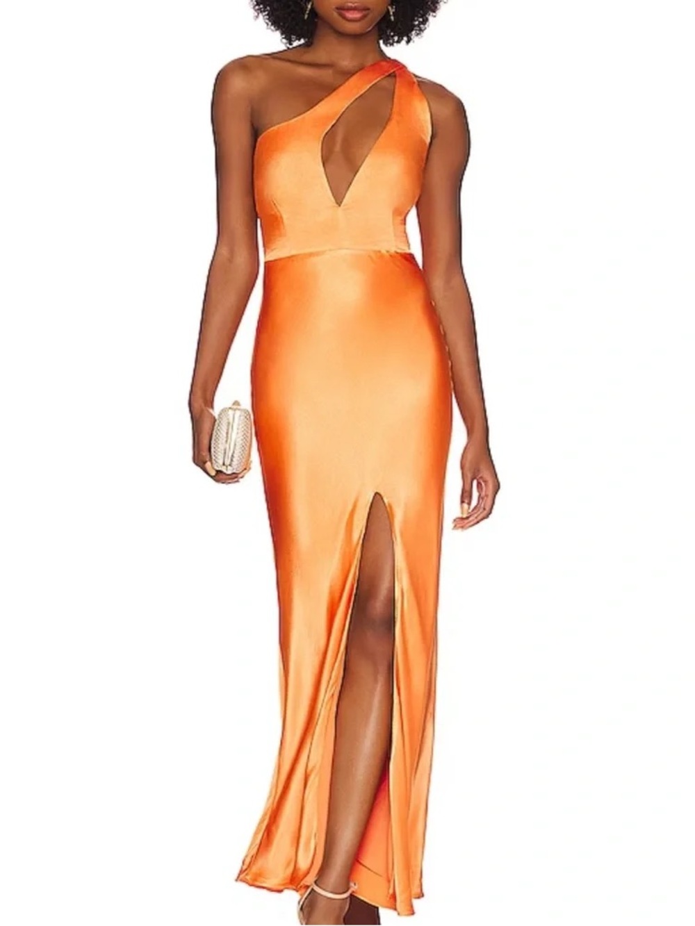 Bardot Orange One-Shoulder Satin Gown